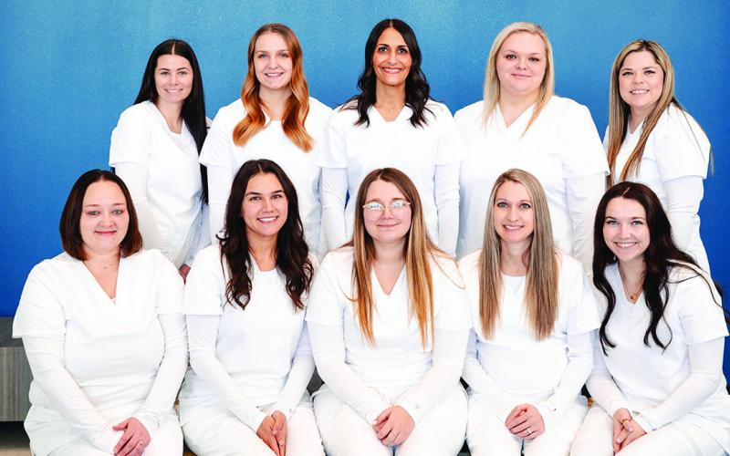 On Thursday, February 27, Central Tech held a graduation ceremony for Practical Nursing students — pictured are those graduates. Back row from left, Hope Phillips, Cushing; Kelly McBroom, Cushing; Ambra Emerson, Cushing; Alicia Dean, Tulsa; Kirbi Hixson, Drumright. Front row from left, Randi White, Drumright; Skyler Wesley, Bristow; Savannah Delonais, Bristow; Chelsea McBride, Oilton; Gracie Delonais, Bristow.