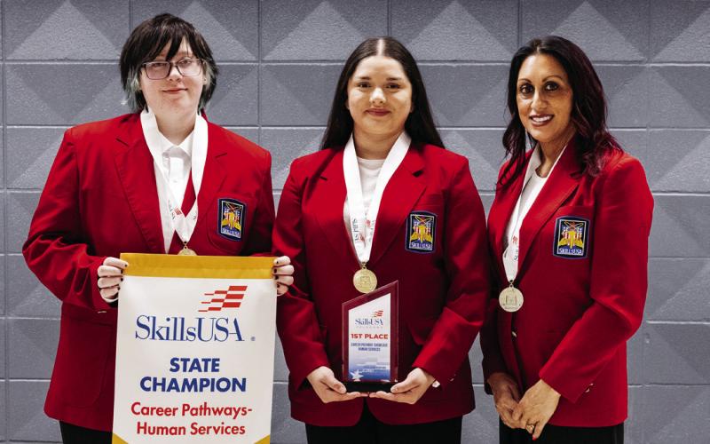 Earning 1st place in Career Pathways Human Services for postsecondary students is (L-R): Autumn Patterson, Drumright; Sarah Guzman, Drumright; Nicole Meyer, Drumright.