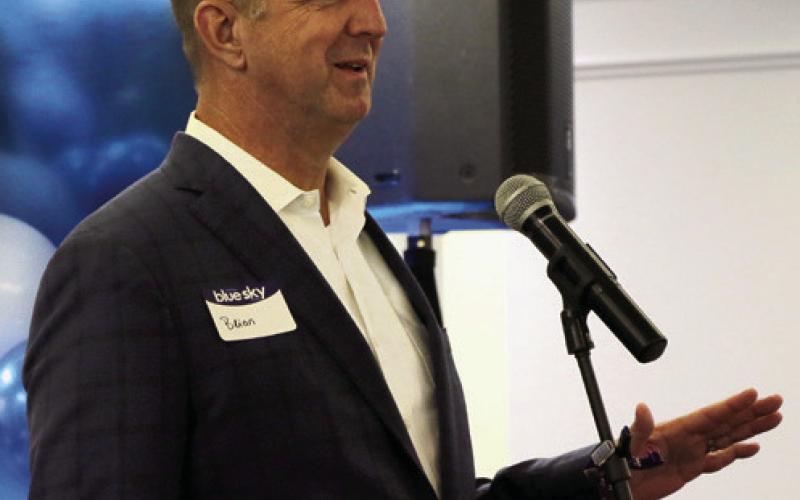 BlueSky Bank CEO Brain Schneider smiles at the crowd during the Business After Hours event.