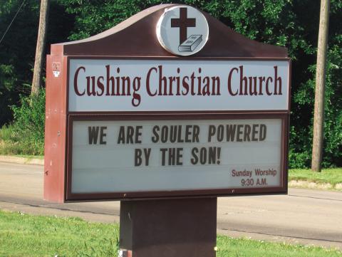 Cushing Christian Church offers an alternative energy source to passersby.