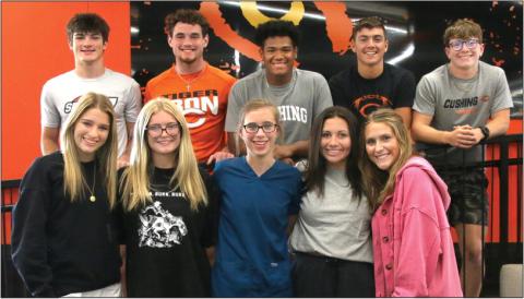 Cushing High School 2023 Football Homecoming court pictured from left, back row: Brady Matheson, Conner Morlen, Lonnie Schuler, John Hilligoss, and Carl Peterson. Front row: Ava Babinec, Aspen Evans, Kaylin Beitz, Trista Looper, and Lauren Kimmel. Homecoming will be Friday, Sept. 22 at 6:30 p..m. at O’Dell Field with kickoff to follow. Photo by Allie Prater
