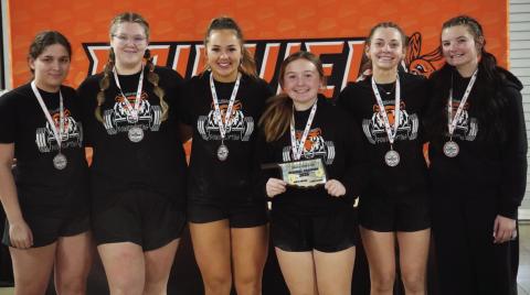 The Cushing Lady Tigers Powerlifting team competed in regionals on Monday, Feb. 25 in Fairview. They were named overall 2025 North Region Team Champions. Pictured are the high school athletes who placed and qualified for state in their weight classes — Matti Terrell earned 2nd, Zoie Ledgerwood earned 1st, Avalee Lidberg earned 4th, Faith Kessler earned 2nd, Averi Harper earned 2nd, and Avery Dooley earned 1st.