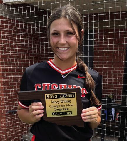 Macy Willing was selected to the Oklahoma Slow-Pitch Softball Coaches Association’s All-State Large East team that played this Saturday at OCU. The Large East team lost 14-13.