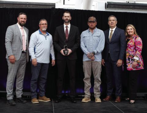 Crossland Construction was named by Central Tech as their 2025 Partner in Progress during the annual celebration at the Hilton Garden Inn in Edmond. Pictured from left, Brent Haken, ODCTE State Director; Mike VanSandt, Central Tech Construction Trades Instructor; Casey Chesser, Crossland Construction Talent Acquisition Manager; Curtis Miles, Crossland Construction Assistant Superintendent; Kent Burris, Central Tech Superintendent; Skye McNiel, OkACTE Executive Director.