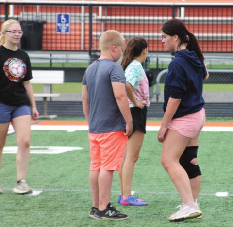 Ashlynn Arnce coaches her team through scrimmages during the 2022 Cushing Tiger Soccer Camp. Photo by Kaleb Tadpole.