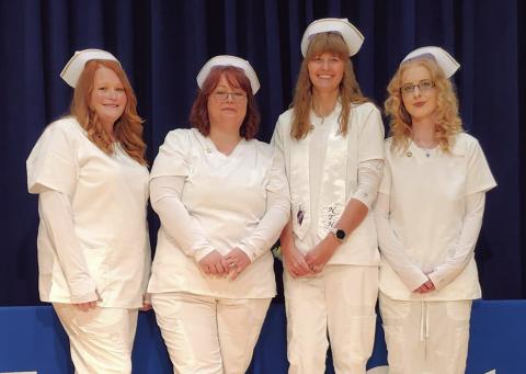 Central Tech Practical Nursing graduates crossed the stage Tuesday, March 31, and are now preparing for their NCLEX exam as they advance their careers in healthcare. Pictured L-R: Samantha Hughes, Stillwater; Cassandra McDaniel, Cleveland; Britney McKenzie, Cleveland; Cora Sharp, Cushing.