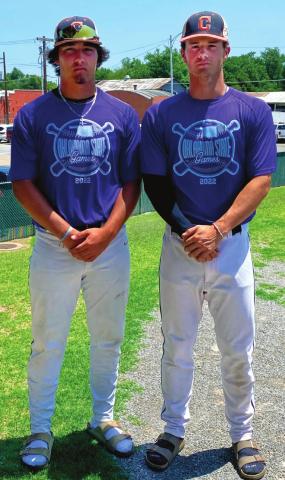 Brody Berlowitz and Jake Horn represent Cushing baseball at the 2022 Oklahoma State Games at David Allen Memorial Ballpark in Enid, Oklahoma.