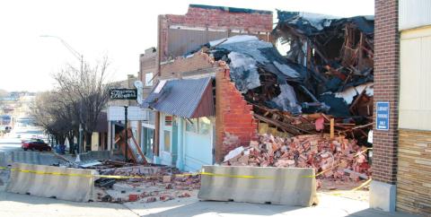 Downtown building destroyed in high winds