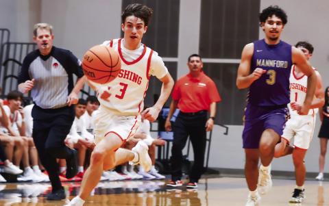 Curtis Parmley takes advantage of a transition opportunity against the Mannford Pirates. Photo by Sylvia Daniel