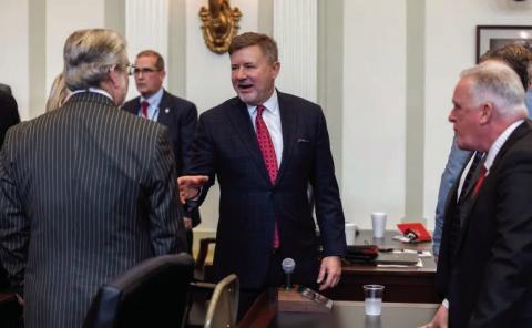 Oklahoma Attorney General Gentner Drummond greets lawmakers before the State of the State speech at the Capitol in Oklahoma City on Monday, Feb. 5, 2024. Photo courtesy Legislative Services Bureau
