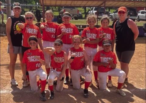 The Cushing Lady Tigers 10U placed runner-up in the 2023 Lincoln Country tournament. The Lady Tigers from left. Coaches: Kiley Warden and Emily Nickell. Back row: Gemma Lane, Aryhanna Tusler, Peyton Lauderdale, Rallie Nickell, Charli Busby. Front row: Hadley Warden, Averi Richardson, Tyler Leverich and Riley Kessler.