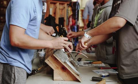 Eighth grade students participate in an Electrical Trades demonstration at Central Tech’s annual Career Connections.