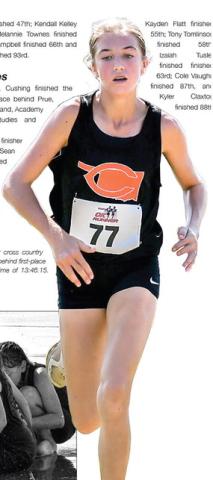 Right: Tiger Freshman Harli York finished fifth at the Meeker cross country meet this past weekend with a time of 14:07.73, 23 seconds behind first-place finisher Raegin Sanders, of Cleveland, who finished with a time of 13:46.15. Photo by Sarah Townes