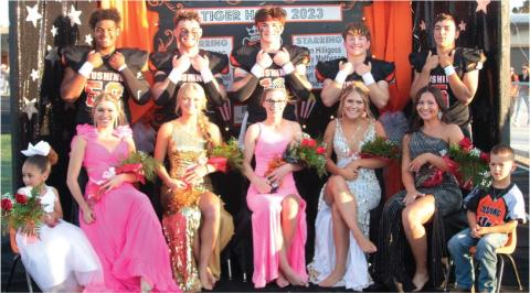 The 2023 CHS Football Homecoming Court is made up of back row from left,Lonnie Schuler, Connor Morlan, King Brady Matheson, Carl Peterson and John Hilligos. Front row from left, Flower girl, Journey Schuler, Ava Babinec, Aspen Evans, Queen Kaylin Beitz, Lauren Kimmel, Trista Looper and Decklan Owens. Photos by J.D. Meisner.