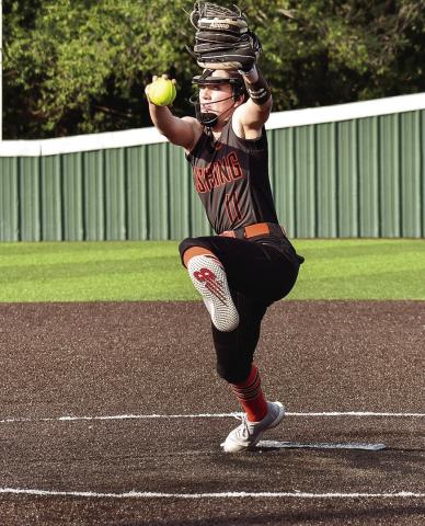 Tiger pitcher Macy Griffith pitched for 7 innings against Cleveland and struck out three batters.