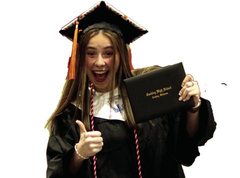 Cushing High School graduate Cassie Davis gives a successful smile and a proud thumbs up to the camera after receiving her diploma during CHS graduation ceremonies Friday. Photo by J. D. Meisner
