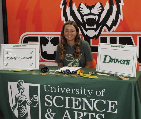 Cushing Lady Tiger Katelynn Powell signed to play golf at the University of Science and Arts last week. Photo courtesy CPS.