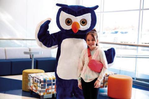 Central Tech’s owl mingles and engags with guests during the recent open house.