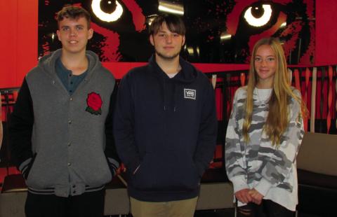 Cushing High School students — Austin Randall, Keegan Houtchins, and Emory Eyler all had art selected to be part of a performance celebration in honor of John Williams following a statewide contest in which only 12 artworks were chosen.