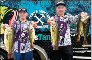 Conner Balthis (left) and Cooper Johnson (right) won the Oklahoma Bass Nation High School Fishing State Championship with a two-day total of 27.83 pounds.
