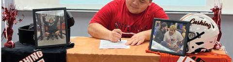 Nic “Panda” Flores signs his letter of commitment to continue his powerlifting and academic career at Coffeyville Community College in Coffeyville, Kansas.