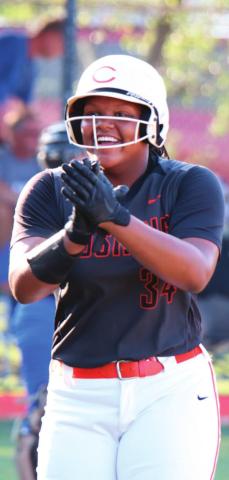 Nakiyah Jackson celebrates a run against Newcastle.