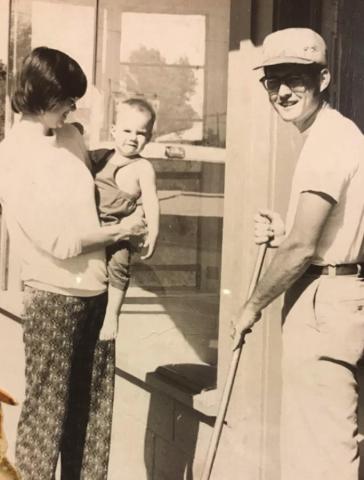 Gary remodeling his first Cushing Clinic (on North Little) in 1974 as Roz, Geoff and future daughter Heather look on.
