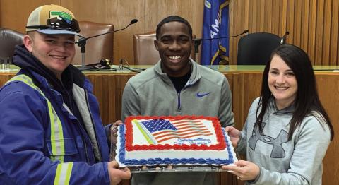 Cushing employees — Taegan Biswell with power distribution, Daniel Bishop with street services, and Sara Reynolds with the police department are deploying to Africa for military duty. City staff hosted a a Hero’s Celebration in their honor.