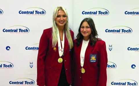Chloe Bigbear and Gracie Cooper — Chloe Bigbear (right) from Ripley High School and Gracie Cooper (left) from Kellyville High School received first place for their Action Skills (Postsecondary) project.