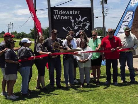 Tim and Lora Chambers cut the ribbon and ceremoniously open the doors to their new endeavour, historic Tidewater Winery.