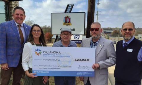Pictured left to right: Senator Todd Gollihare, Drumright City Clerk Shawna Jackson, Drumright Mayor Mark Whinnery, Drumright City Manager Shawn Gibson, and Oklahoma Water Resource Board’s Tim Davis.