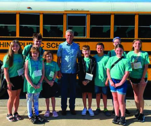 Cushing Art Camp students took a moment to speak with District 33 House Representative John Talley before the group took a trip to Philbrook Museum of Art in Tulsa. Photo courtesy Kathy Branyan