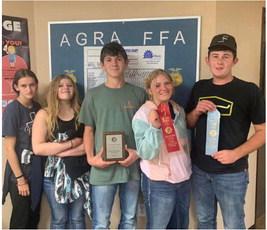 Students from Agra FFA competed in the Oklahoma State Fair’s, dairy judging contest. The team placed second, with Chase Imry being the 10th high individual. They are, from left, Sara Selcer, Cassidy Duplissey, Jesse Rodgers, Mallory Poteet and Chase Imry.