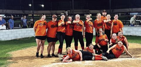 The 12U Cushing Lady Tigers won the Lincoln county league championships in a four-team playoff in Davenport last Tuesday. The team finished the season with a record of 10-2. They are, front row from left, Tyler Leverich, Avery Richardson, Arhyanna Tusler, Grace Lane, Teagan Williams and Rylan Christensen. Back row from left, Coach Haydan Marshall, Coach Laura Green, Harper Jones, Vaeda Nugent, Logan Marshall, Gemma Lane, Willow Peaslee, Coach Dusty Nugent, Ashlynn Stevens and Coach Michelle Nugent.