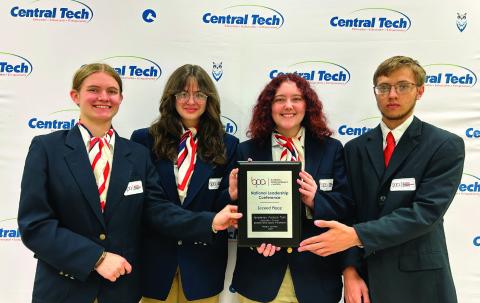 Pictured from left Cleveland High School's Katy Knapp, Mannford High School's Aliviah Jolly, Cushing High School's Dezirae White, and K12's Andrew Wyre earned second place in Parliamentary Procedure Team at the Business Professionals of America National Conference.