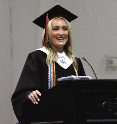 CHS Valedictorian Emery Turner gives her speech highlighting the love and diversity of the CHS class of 2026 during the graduation ceremony Friday, May 15. Photo by Allie Prater. See inside for more graduation photos.