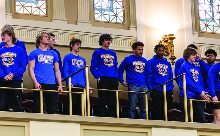 Sen. Tom Dugger, R-Stillwater, introduced the Stillwater High School Pioneers, 2022 State High School 6A-II Champions to his fellow members of the Oklahoma Senate.