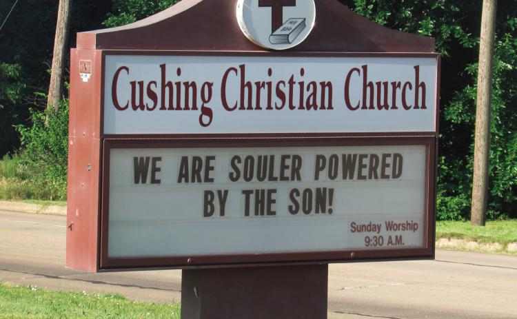 Cushing Christian Church offers an alternative energy source to passersby.