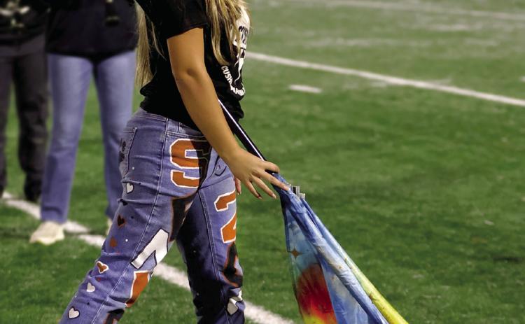Color guard senior Mylee Risenhoover performs with the Tiger Pride during halftime.