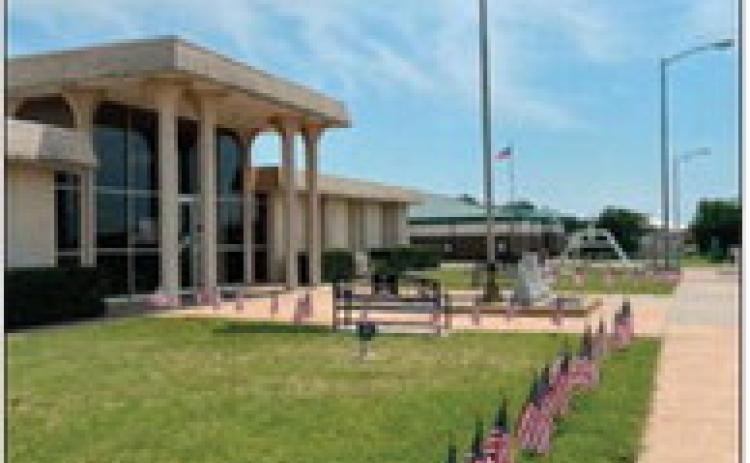 Members of the Cushing Masonic Lodge placed flags at Cushing City Hall so all Cushing citizens could celebrate Flag Day, Friday on June 14. Photo courtesy Jeff Pollard