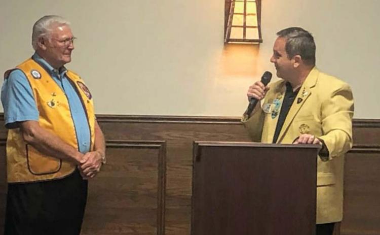 District Governor Rob Bodick, of Ponca City, installs Russell Thurman as Cushing Lions Club President President, during a ceremony held at the Fechner Event Center on Sept. 17