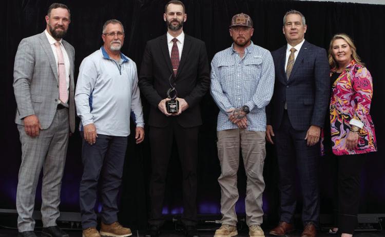 Crossland Construction was named by Central Tech as their 2025 Partner in Progress during the annual celebration at the Hilton Garden Inn in Edmond. Pictured from left, Brent Haken, ODCTE State Director; Mike VanSandt, Central Tech Construction Trades Instructor; Casey Chesser, Crossland Construction Talent Acquisition Manager; Curtis Miles, Crossland Construction Assistant Superintendent; Kent Burris, Central Tech Superintendent; Skye McNiel, OkACTE Executive Director.