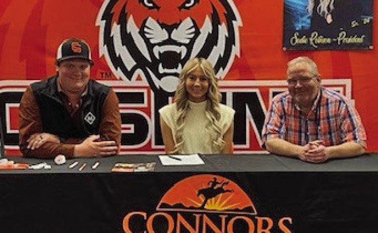 Cushing High School Senior Sadie Robison signed with Connors State College on March 26 to be a member of their Livestock Show Team next year.