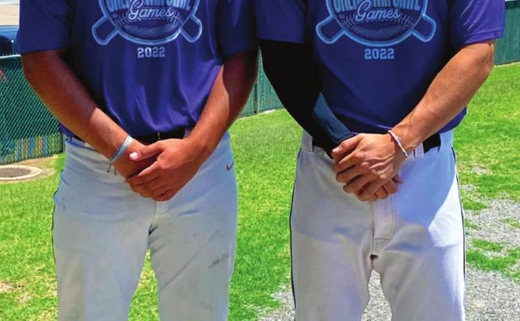 Brody Berlowitz and Jake Horn represent Cushing baseball at the 2022 Oklahoma State Games at David Allen Memorial Ballpark in Enid, Oklahoma.