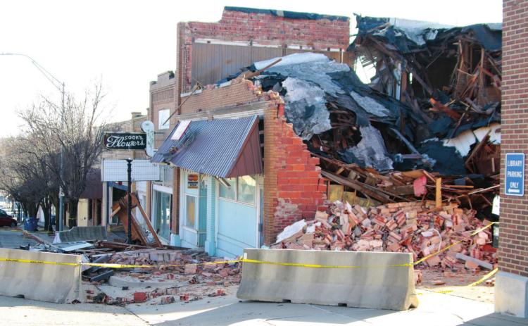 Downtown building destroyed in high winds