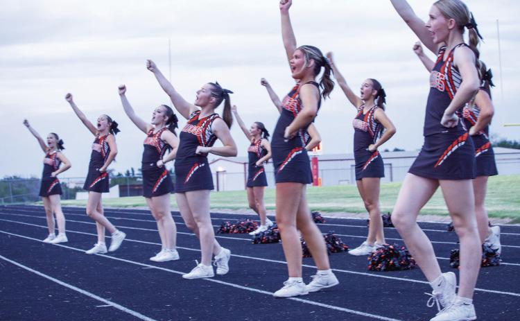 YHS cheer squad hypes up the crowd during Friday nights game against Ringwood. Photos by Jessica Crowe.