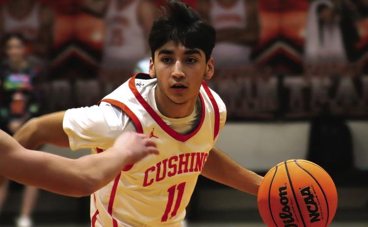 Cushing’s Kanaan Guerrero hit five deuces and a three pointer from the field and went four for six at the free throw line for a total of 17 points against the Mannford Pirates in Cushing’s 31-36 loss. The Tigers are 7-2 and will travel to Kiefer Friday. Photo by J.D. Meisner