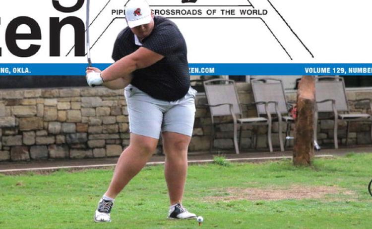 Tiger senior Cayden Sherwood tees off hole one at Buffalo Rock Golf Course for the OSSAA Class 4A Regional Tournament Wednesday, May 1. See story inside. Photo by Allie Prater