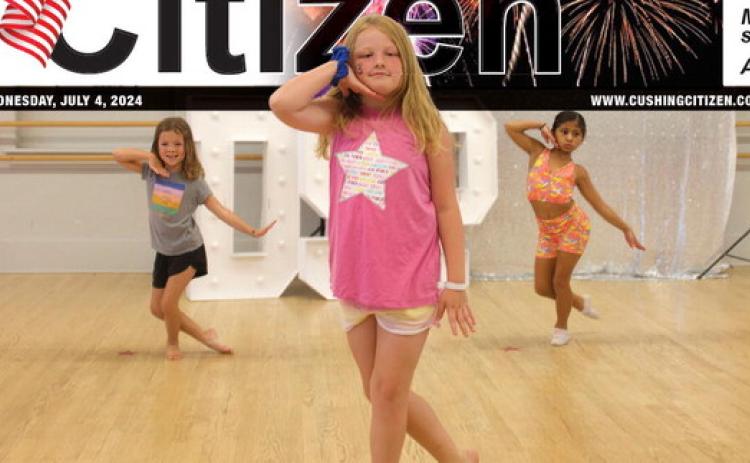Young Swifties Grey Griffith, Kammi Long and Avah Lopez dance to a Taylor Swift mash-up during the Dance Star Productions Taylor Swift Camp last week. Photo by Raynee Howell.