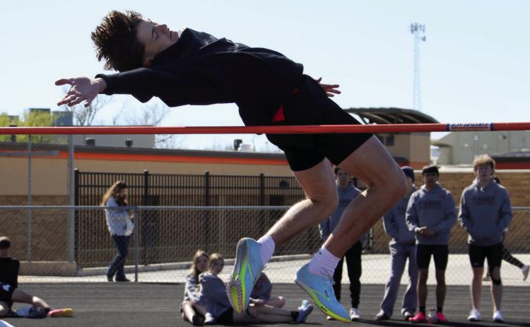 Cushing Tiger Roman Tucker clears the bar for the boys high jump.